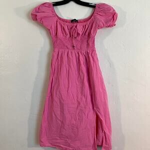LILLUSORY Pink Smocked Puff Sleeve‎ Maxi Dress